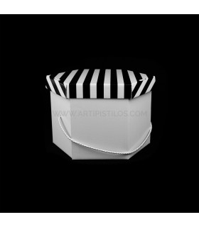 Caja Para Tocados 30 X 21 Cm Blanca Con Tapa A Rayas Blanco/negro - sombreros de