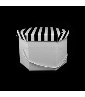 Caja Para Tocados 45 X 24 Cm Blanca Con Tapa A Rayas Blanco/negro - sombreros de