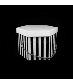 Caja Para Tocados 30 X 21 Cm  Rayas Con Tapa Blanca Negro-blanco - sombreros de