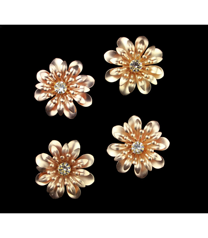 Metallic flower 3 three leaves with rhinestones