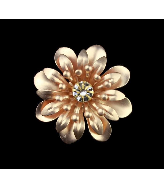 Metallic flower 3 three leaves with rhinestones