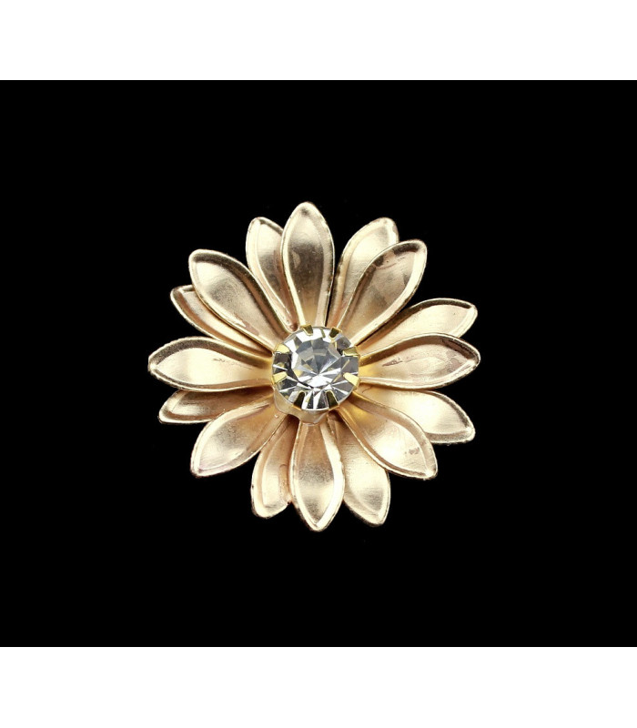 Metallic flower 2 three leaves with rhinestones