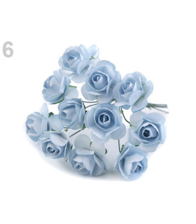 Pomo 12 Minirosas De Papel Azul Claro Diametro: 1,7 Cms. Tallo: 7 Cms.