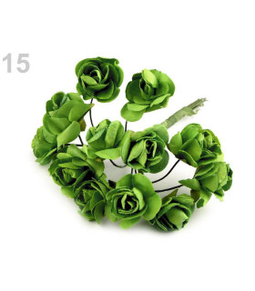 Pomo 12 Minirosas De Papel Verde Diametro: 1,7 Cms. Tallo: 7 Cms. - la flor