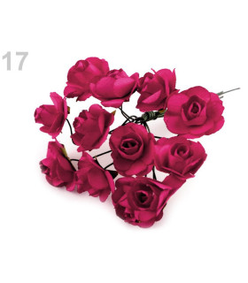 Pomo 12 Minirosas De Papel Magenta Diametro: 1,7 Cms. Tallo: 7 Cms. - la flor