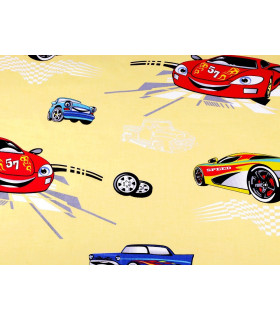 Tela De Algodón 100% Con Motivos Infantiles De Coches 1,60m X 1 M Crema - telas para
