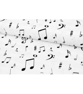 Tecido Estampado Musical World 50 Cms. X 1,50 Mts. Branco/preto
