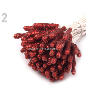 Pistilos Alargados Con Glitter Rojo Largo Aprox: 9 Cms. - manualidades