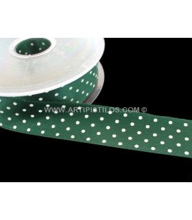 Cinta De Saten Con Lunares 25 Mm. Verde Con Lunares Blancos 1 Metro De Largo X 25 Mm. De Ancho - manualidades