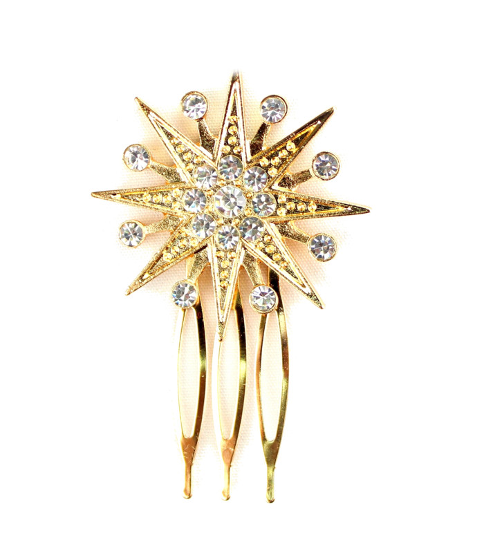 Metallic Hair Comb with Strass Inlays