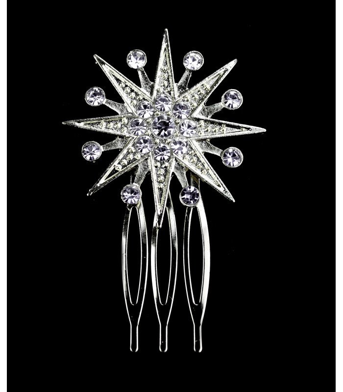 Metallic Hair Comb with Strass Inlays