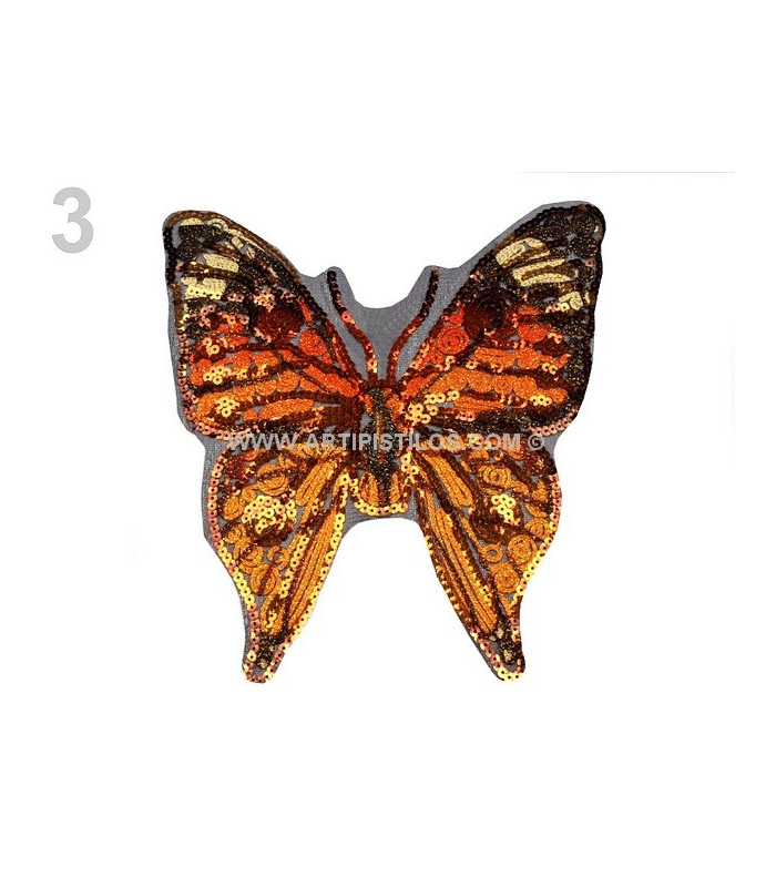 APLICACION MARIPOSA CON LENTEJUELAS 23 X 23 CMS.