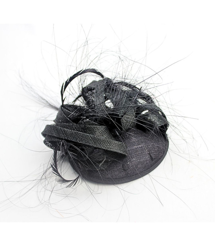 SINAMAY HEADPIECE WITH OCA BIOT AND BURNT PEACOCK FEATHERS