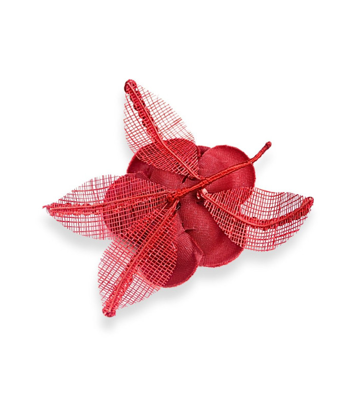 FLOR DE TERCIOPELO CON HOJAS SINAMAY Y LENTEJUELAS