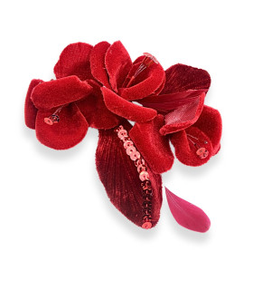 RAMO DE FLORES DE TERCIOPELO COM PLUMAS E LANTEJOURAS