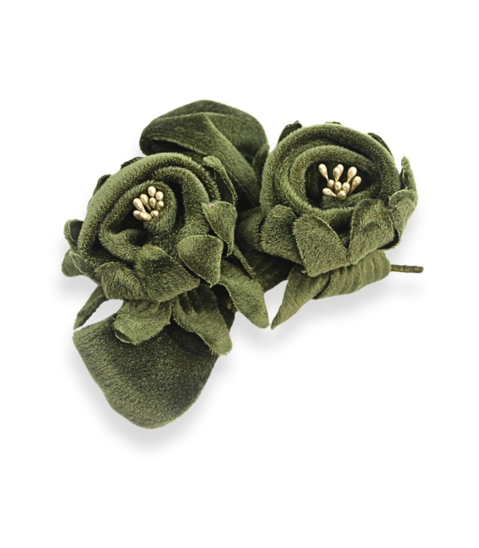 RAMILLETE DE 2 FLORES DE TERCIOPELO CON PISTILOS