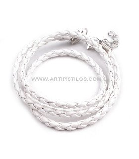 Collar Trenzado Piel Sintetica Blanco 45 Cms.