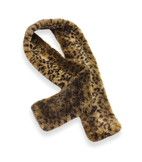 FAUX FUR SCARF WITH LEOPARD PRINT