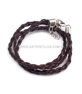 Collar Trenzado Piel Sintetica Marrón 45 Cms.