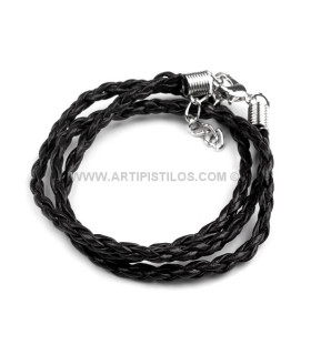 Collar Trenzado Piel Sintetica Negro 45 Cms.
