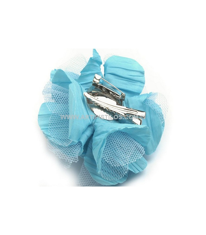 FLOR DE TECIDO Y TUL COM BROCHE