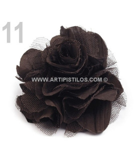 FABRIC AND TULLE FLOWER WITH BROOCH
