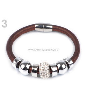 Pulsera Con Aplicaciones Metalicas Y Strass Marrón 20 Cms. - cierre