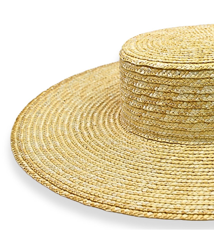 NATURAL BRAIDED STRAW BOATER HAT FOR WOMEN – ADJUSTABLE