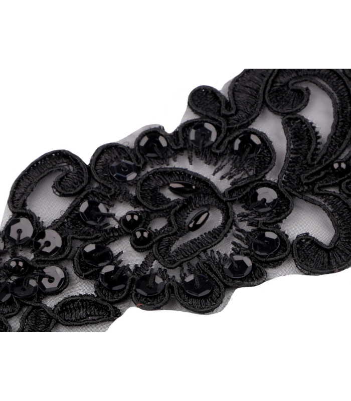 SPITZENAPPLIKATION MIT PERLEN UND PAILLETTEN – 8X24CM