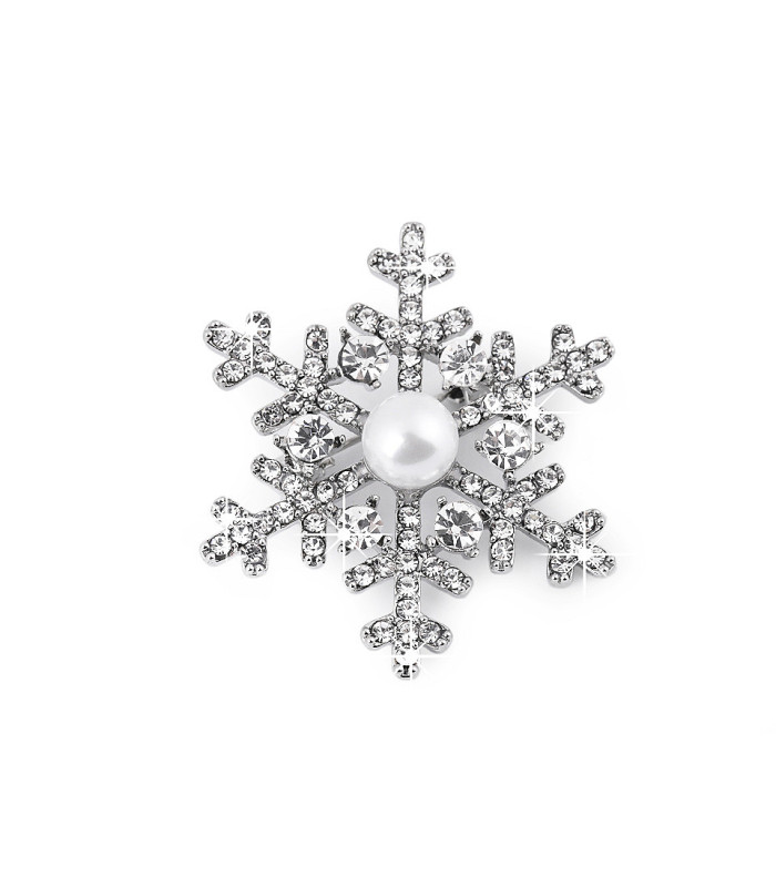 BROCHE FLOCOS DE NEVE COM PÉROLA