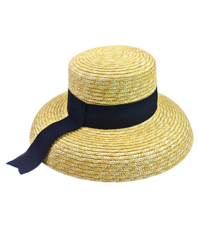 BRAIDED NATURAL STRAW WIDE-BRIM HAT WITH RIBBON – ADJUSTABLE