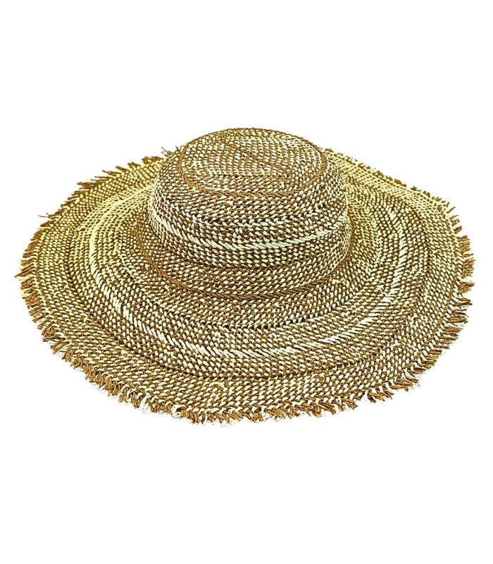 BICOLOR PAPER FIBER CAPELINE WITH FRINGED FINISH