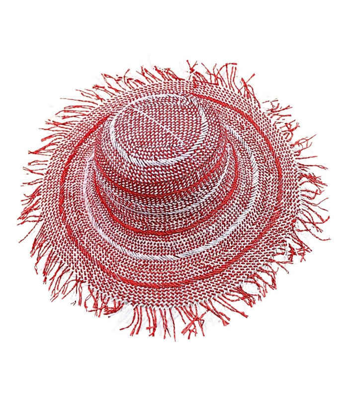 BICOLOR PAPER FIBER CAPELINE WITH FRINGED FINISH