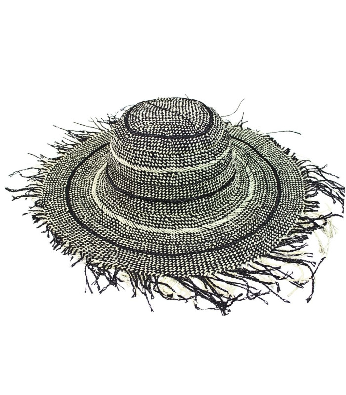 BICOLOR PAPER FIBER CAPELINE WITH FRINGED FINISH