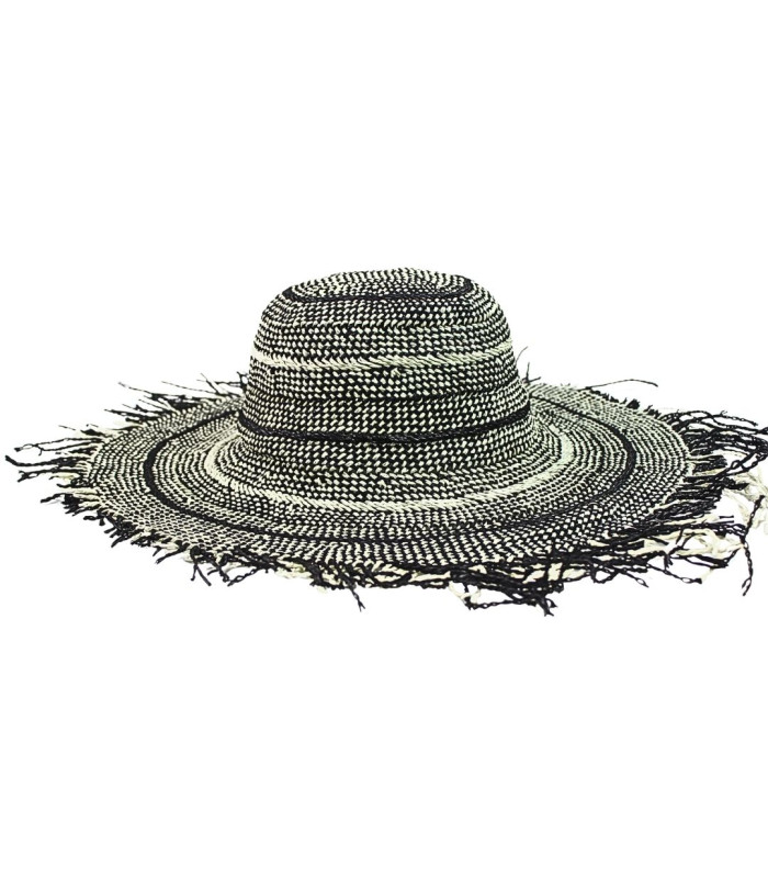 BICOLOR PAPER FIBER CAPELINE WITH FRINGED FINISH