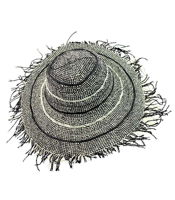 CAPELINA BICOLOR DE FIBRA DE PAPEL COM ACABAMENTO EM FRANJAS