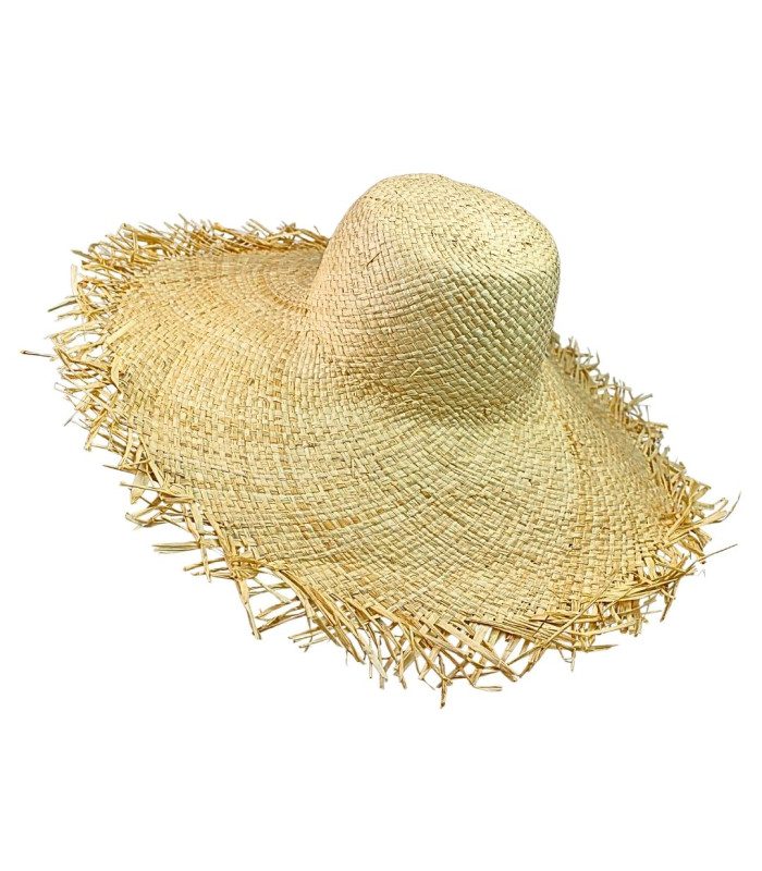 BRAIDED RAFFIA STRAW CAPELINE – FRINGED FINISH