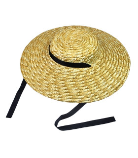 BRAIDED NATURAL STRAW WIDE-BRIM HAT WITH RIBBON – ADJUSTABLE