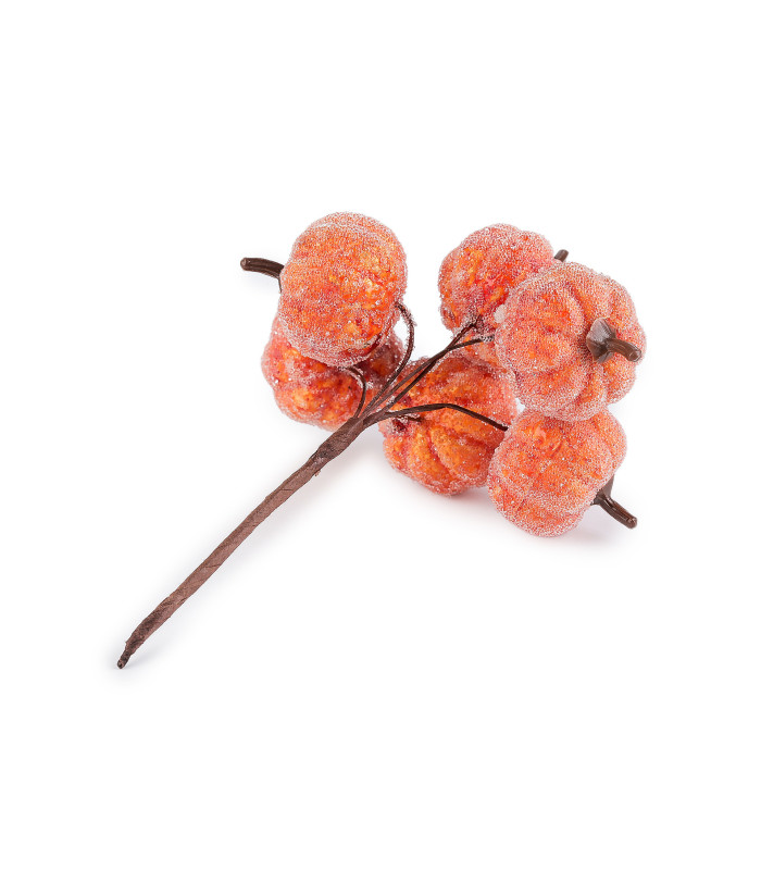 ARTIFICIAL FROSTED PUMPKIN-SHAPED STAMENS ON WIRE – SET OF 6 PCS