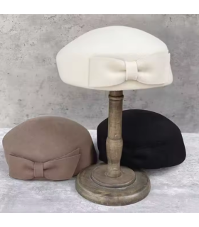 Große Damen-Baskenmütze PillBox – 100 % Wollfilz