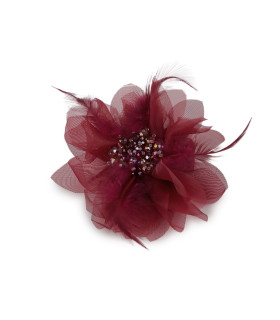 Brooch with Faceted Crystal Beads and Feathers