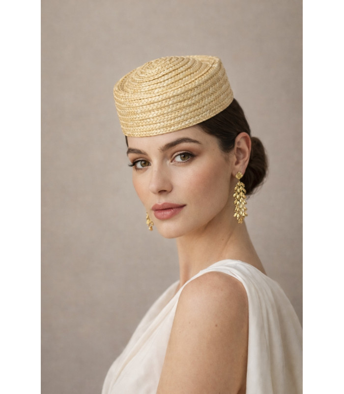 Braided Natural Straw Pillbox Hat Base with Inner Sweatband