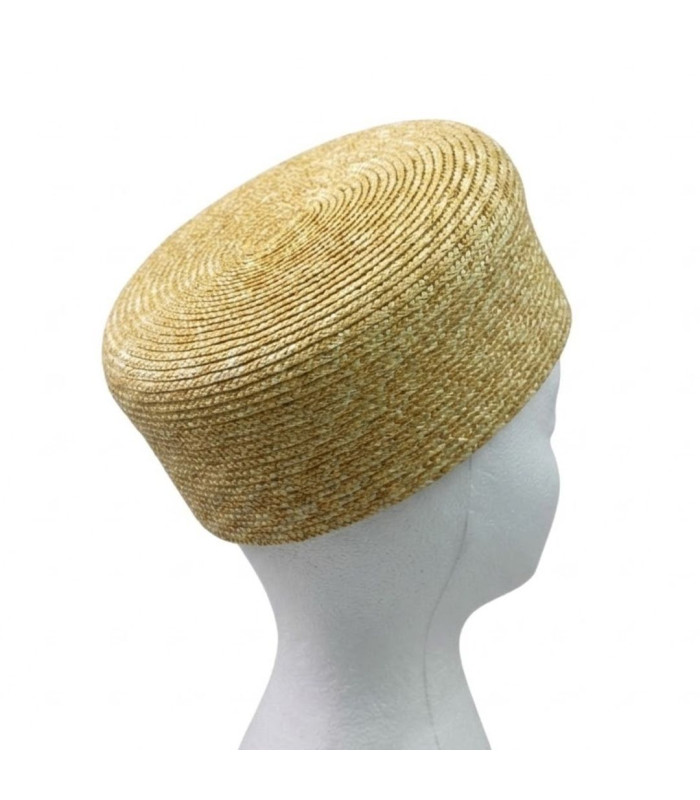 CASQUETE PILLBOX DE PALHA NATURAL TRANÇADA