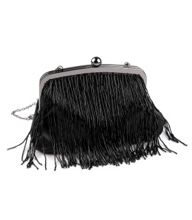 SATIN EVENING BAG WITH BEADED FRINGE