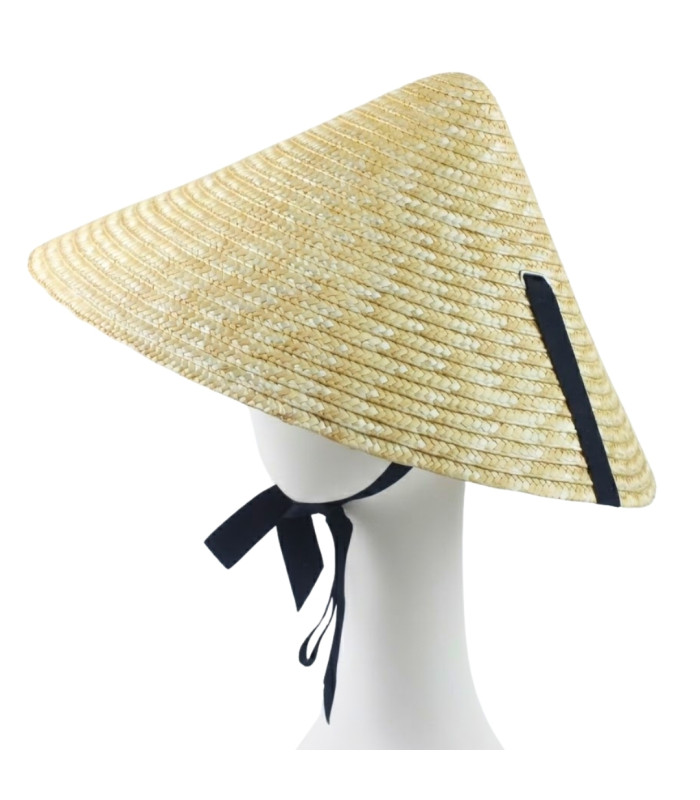 SOMBRERO CÓNICO ASIÁTICO DE PAJA NATURAL TRENZADA