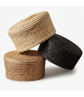 CASQUETE PILLBOX DE PAJA NATURAL TRENZADA