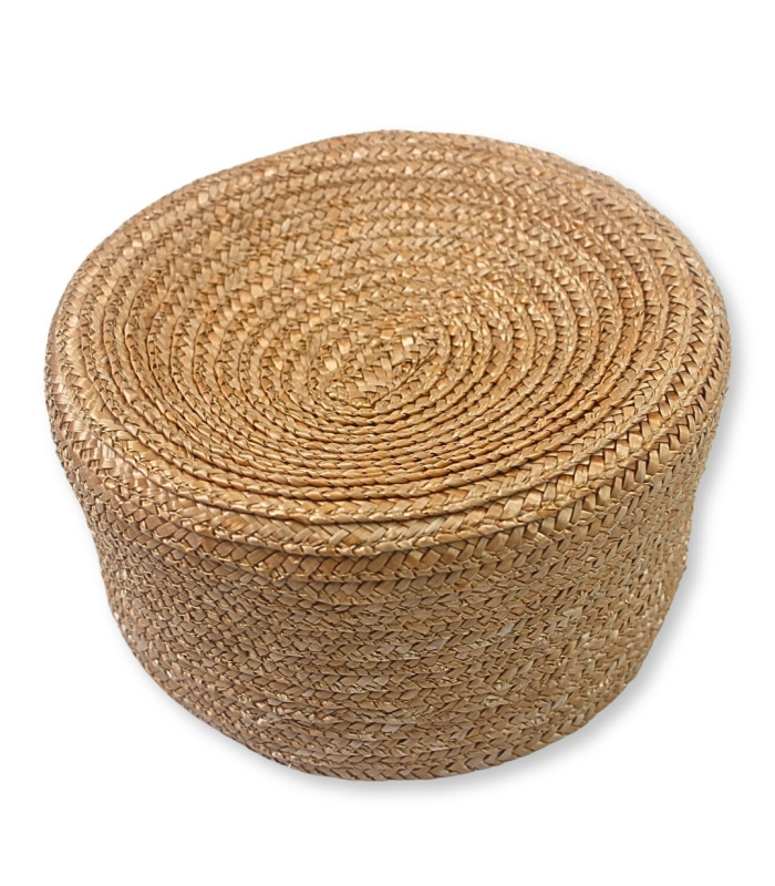 CASQUETE PILLBOX DE PALHA NATURAL ENTRANÇADA