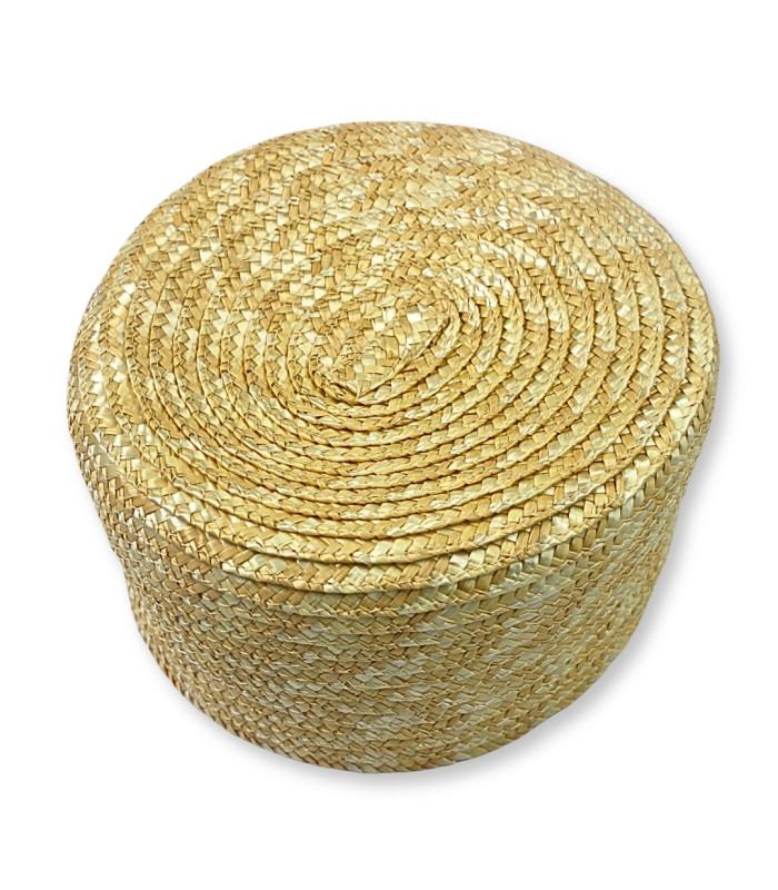 CASQUETE PILLBOX DE PALHA NATURAL ENTRANÇADA