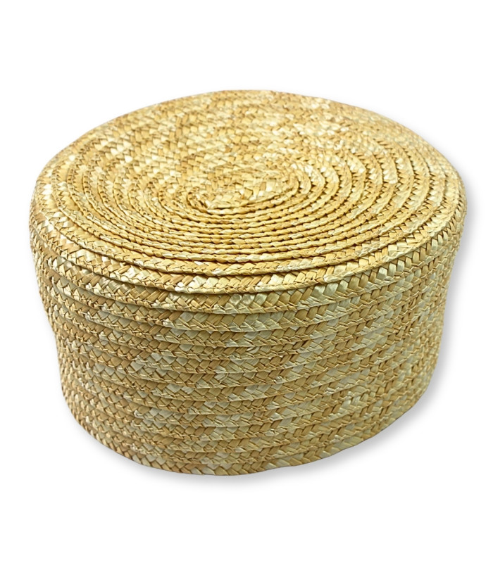 CASQUETE PILLBOX DE PALHA NATURAL ENTRANÇADA