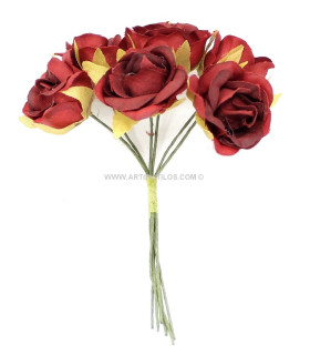 Pomo De 6 Flores De Tela Rojo Diámetro Flor: 2,5 Cms. - colores para
